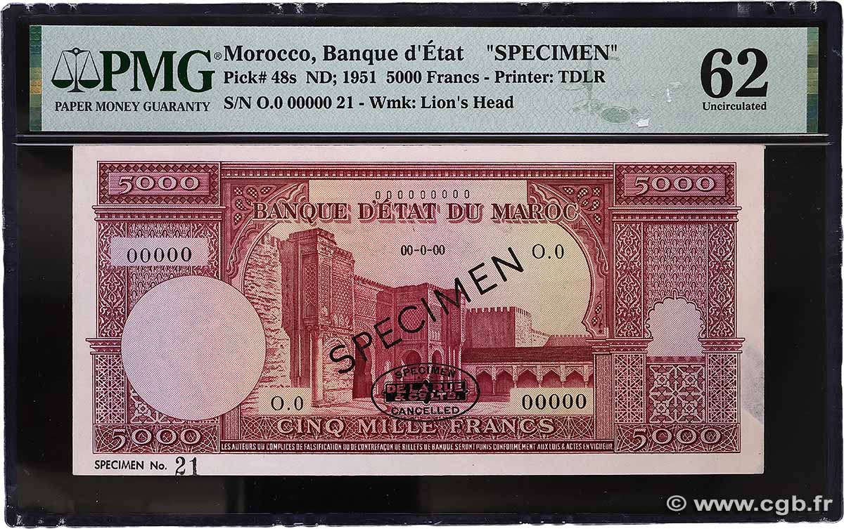 5000 Francs Spécimen MOROCCO 1951 P.48s UNC-