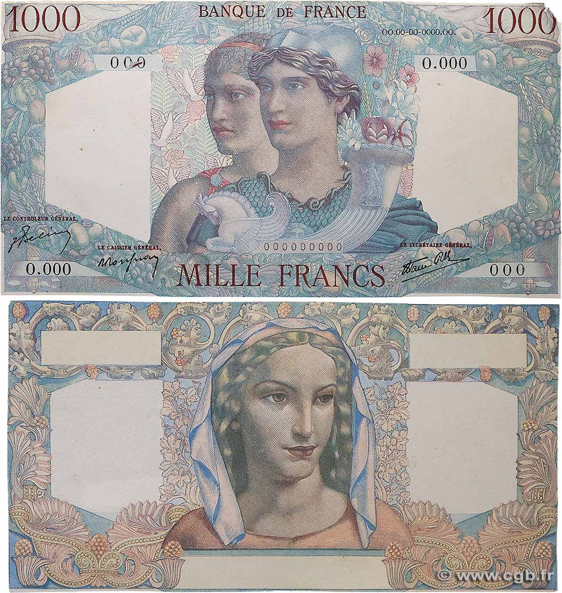 1000 Francs MINERVE ET HERCULE Épreuve FRANCE 1945 F.41.00E VF