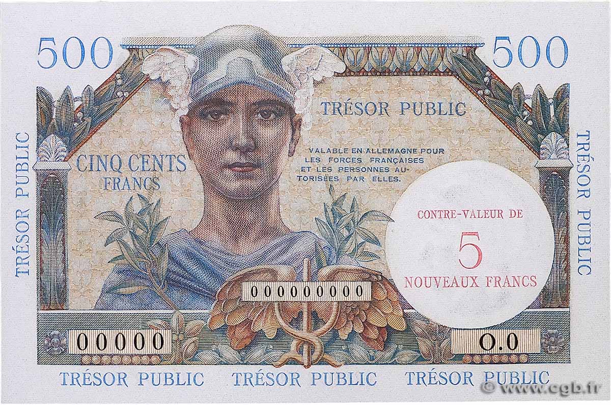 5NF sur 500 Francs TRÉSOR PUBLIC Spécimen FRANCE 1960 VF.37.00S UNC