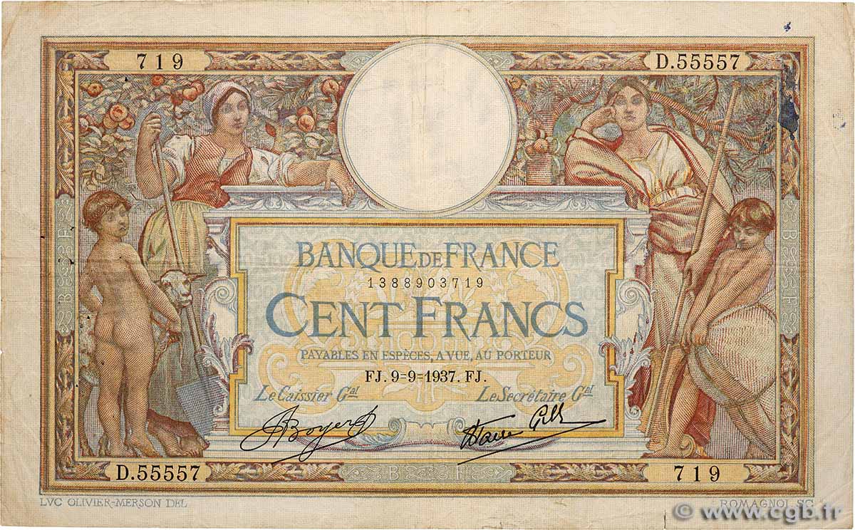 100 Francs LUC OLIVIER MERSON type modifié FRANCE 1937 F.25.01 F