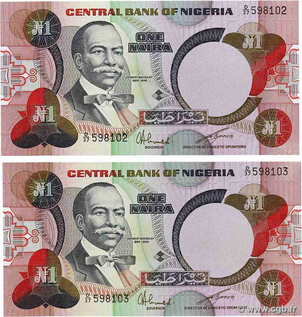 1 Naira Consécutifs NIGERIA 1984 P.23a VF+