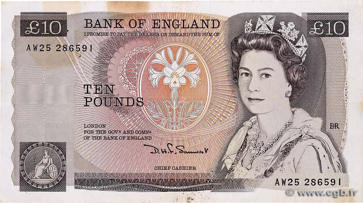 10 Pounds ENGLAND 1987 P.379c VF-