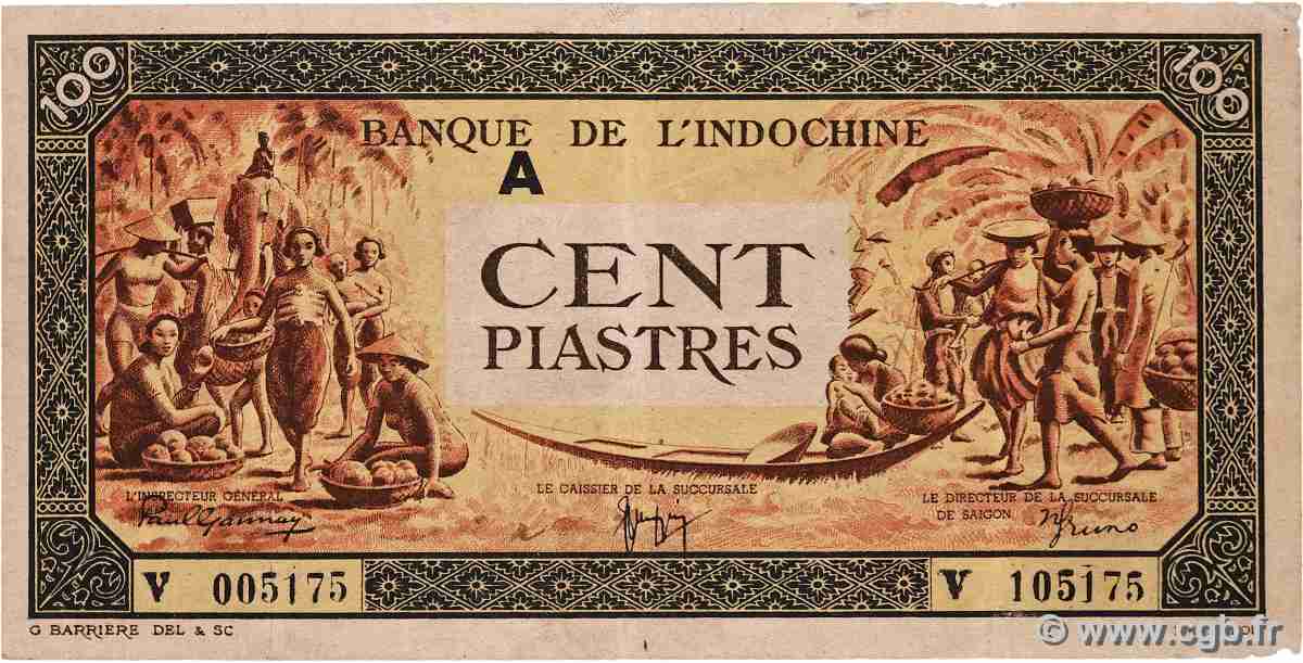 100 Piastres orange, cadre noir FRENCH INDOCHINA 1942 P.073 VF