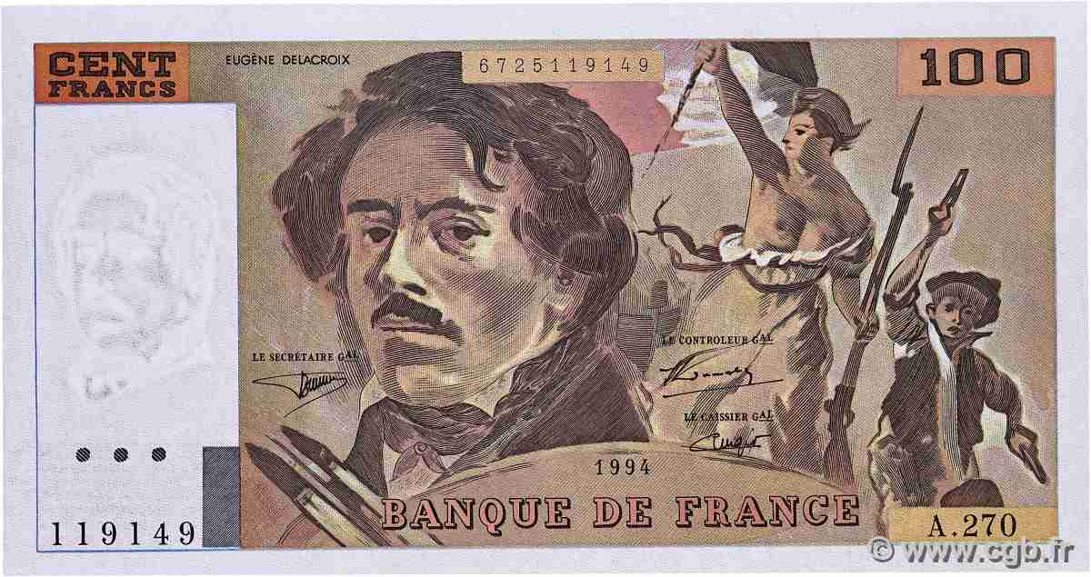 100 Francs DELACROIX 442-1 & 442-2 FRANCE 1994 F.69TER.01a AU