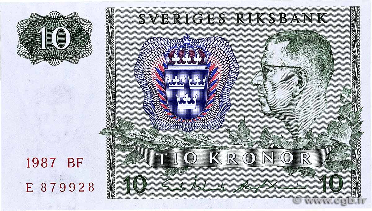 10 Kronor SUÈDE 1987 P.52e AU