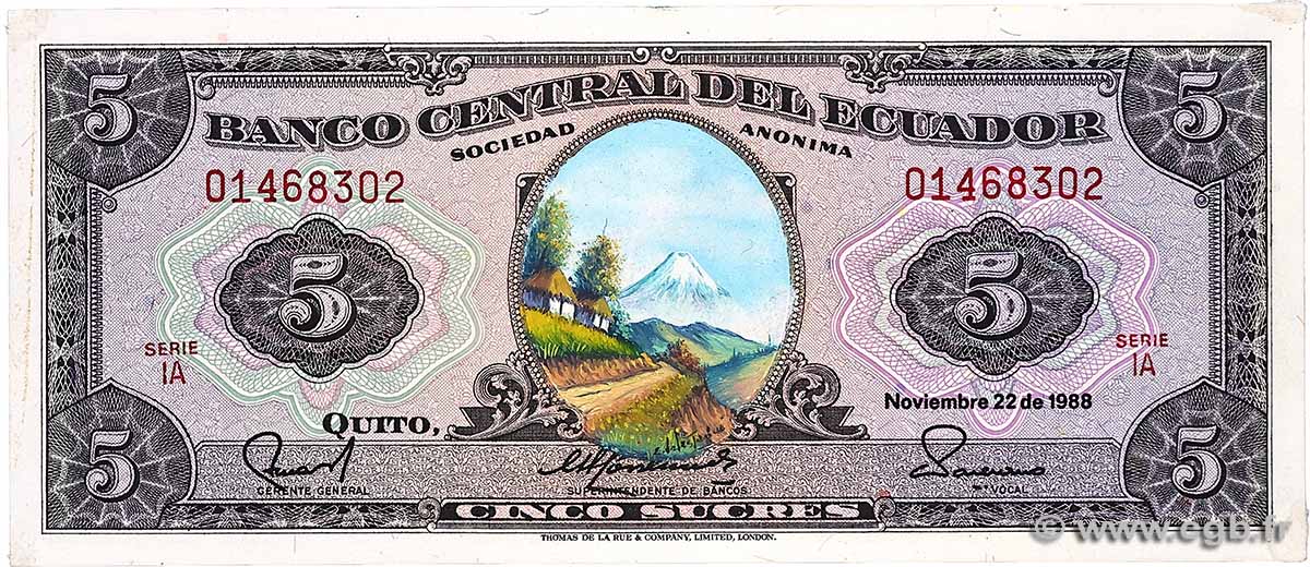 5 Sucres ECUADOR 1988 P.113d AU+