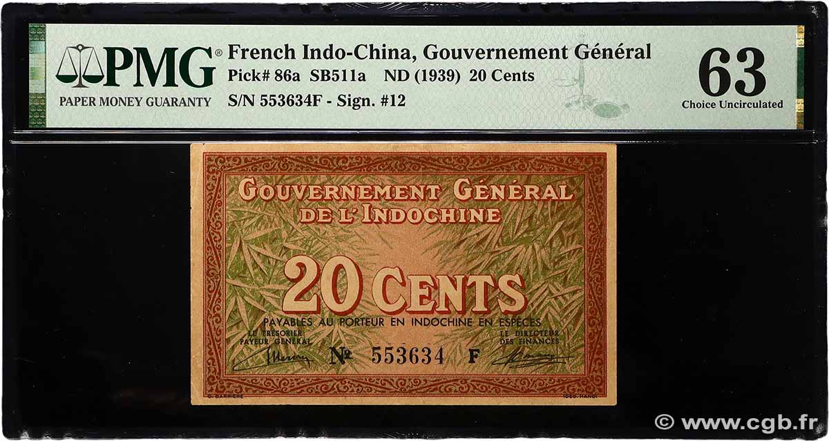 20 Cents INDOCINA FRANCESE 1939 P.086a q.FDC