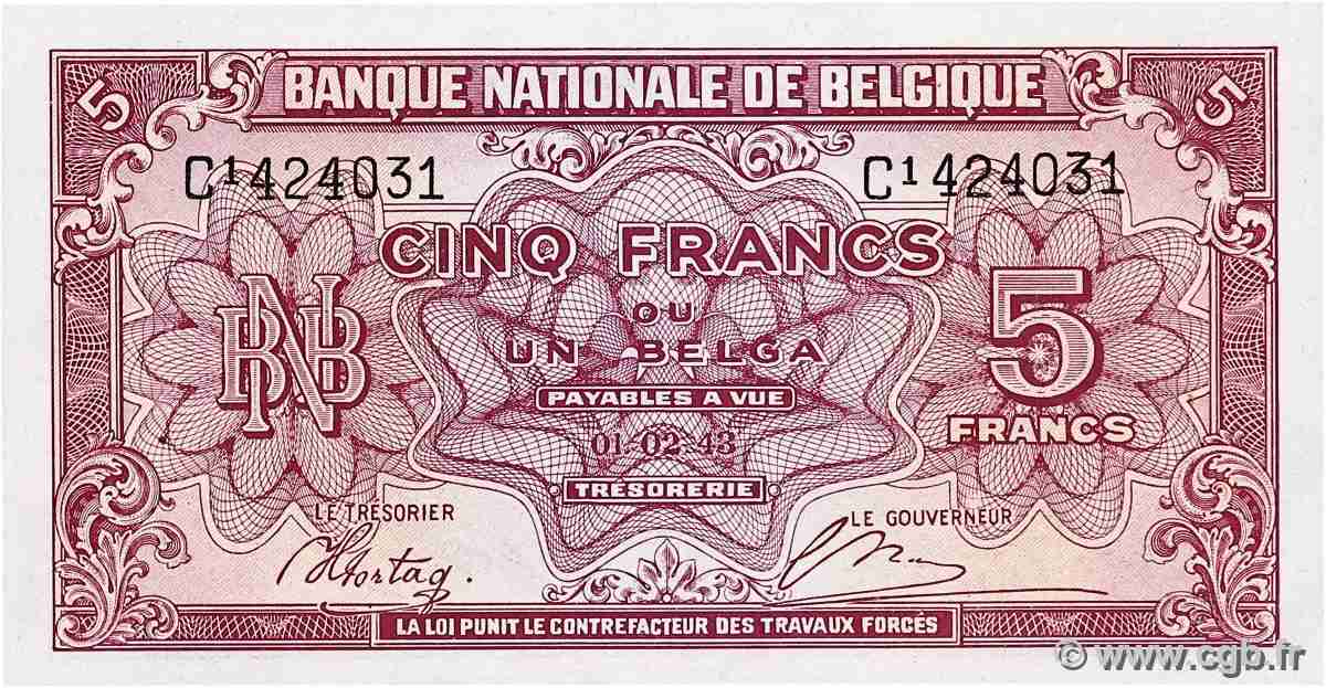 5 Francs - 1 Belga BELGIUM 1943 P.121 XF-