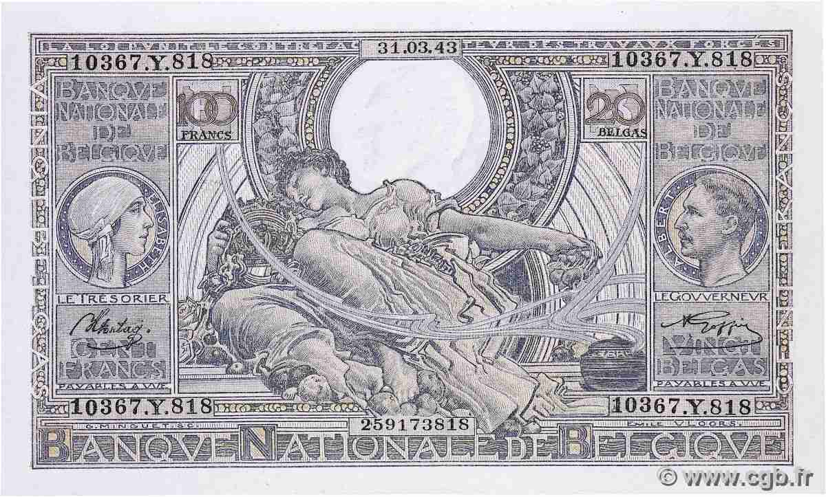 100 Francs BELGIUM 1943 P.112 XF-