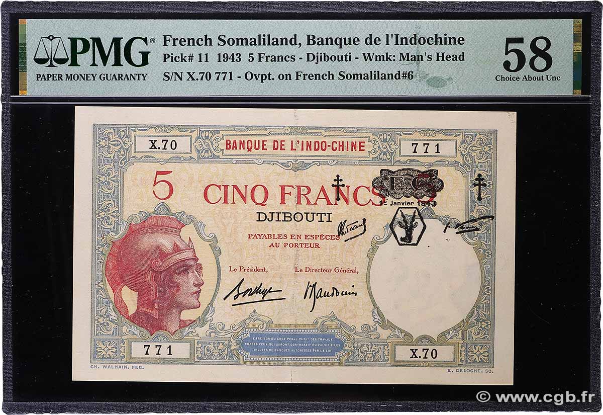 5 Francs DJIBOUTI 1943 P.11 SPL