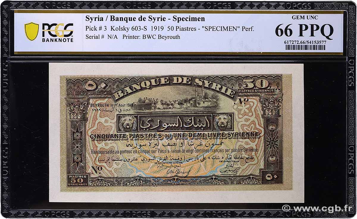 50 Piastres Spécimen SIRIA Beyrouth 1919 P.003s FDC
