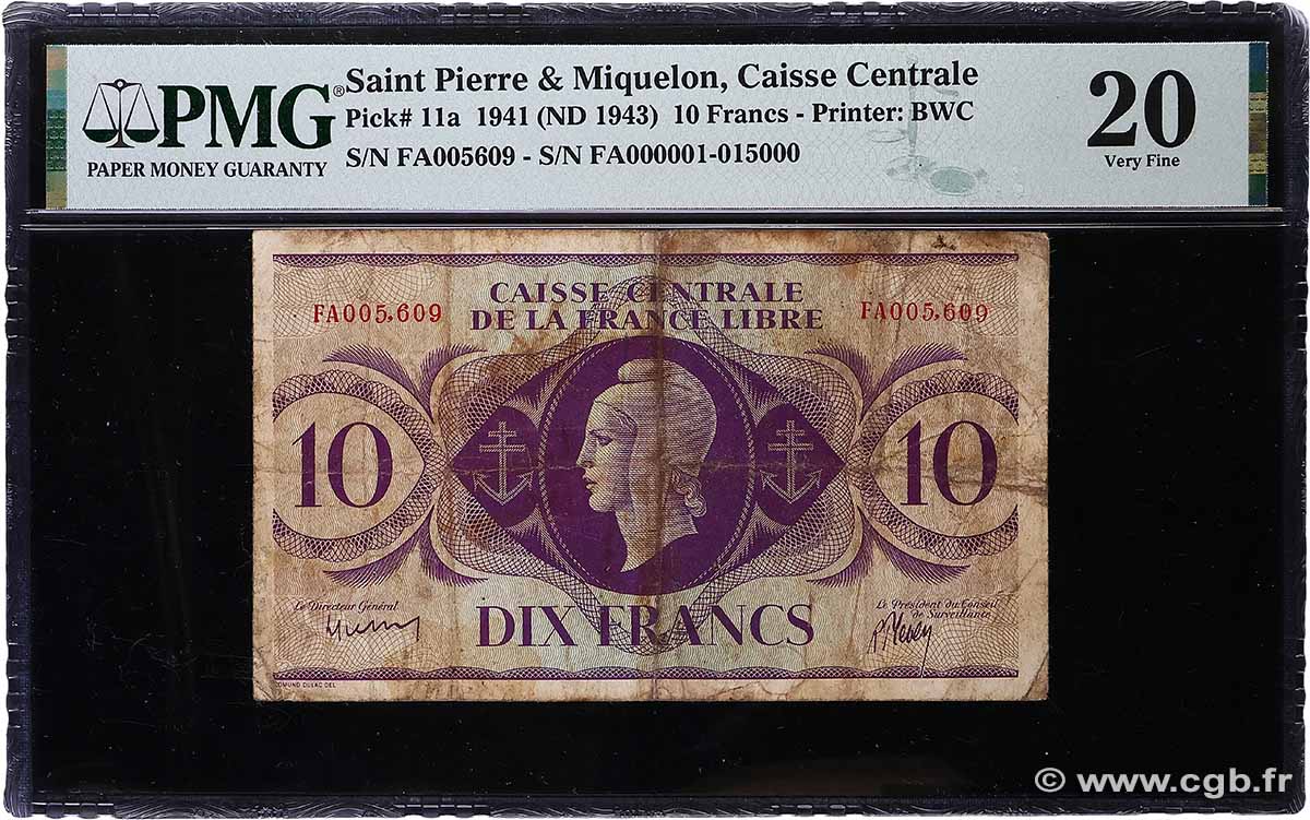 10 Francs SAINT PIERRE ET MIQUELON 1943 P.11 TB