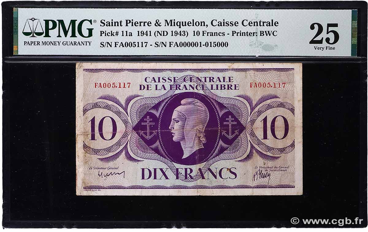 10 Francs SAINT PIERRE AND MIQUELON 1943 P.11 VF