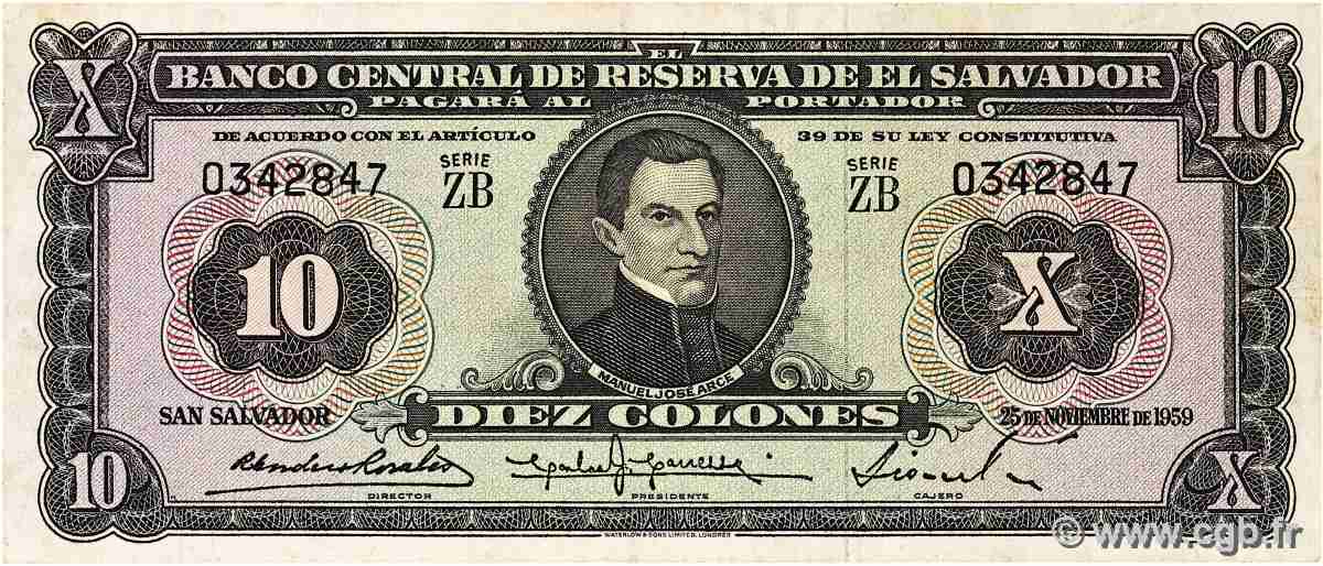 10 Colones EL SALVADOR 1959 P.099 VF