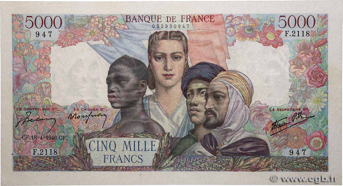5000 Francs EMPIRE FRANÇAIS FRANKREICH 1946 F.47.52 fVZ