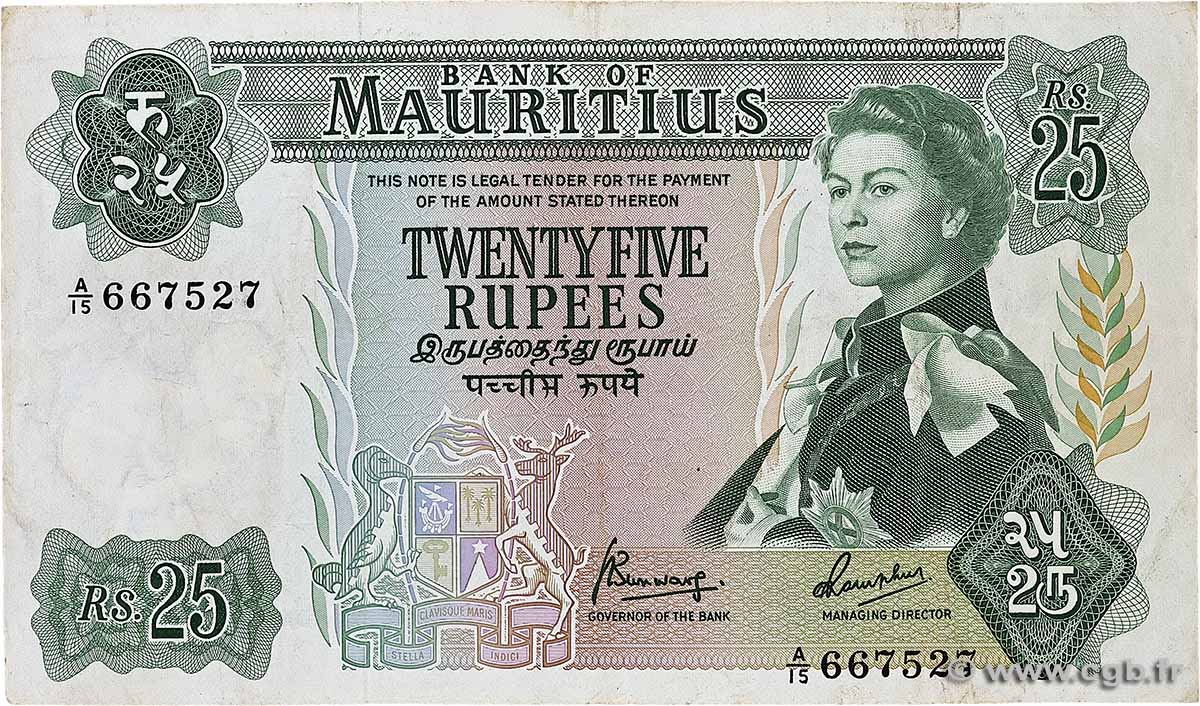 25 Rupees MAURITIUS 1967 P.32b F+
