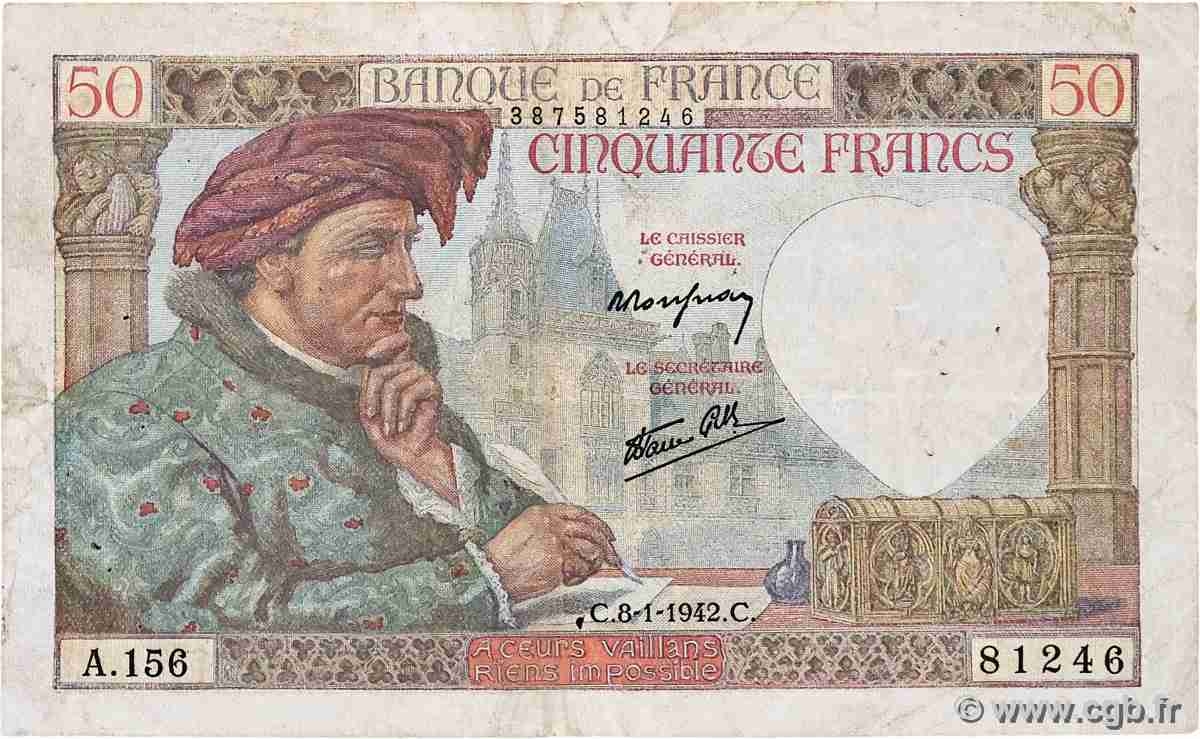 50 Francs JACQUES CŒUR FRANCE 1942 F.19.18 F