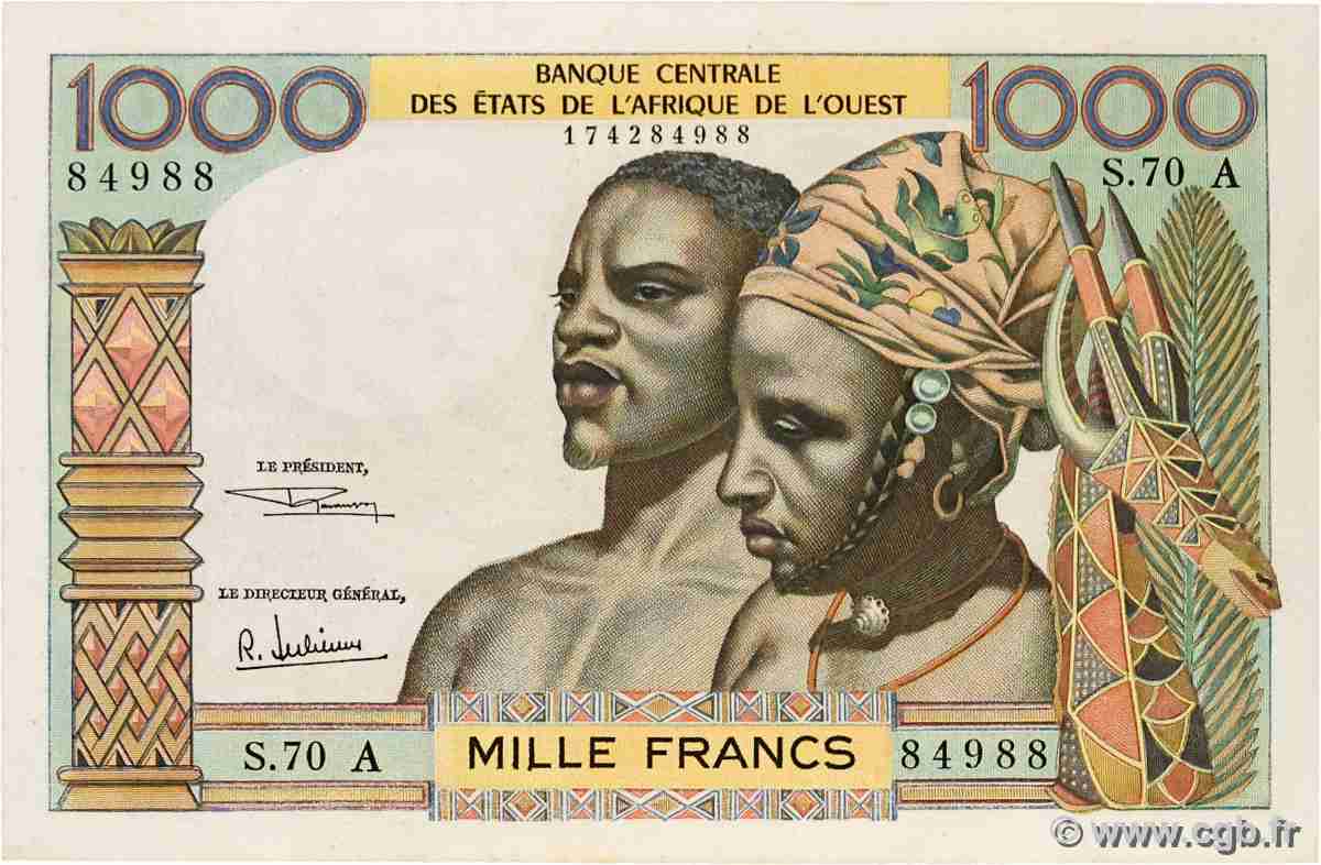 1000 Francs WEST AFRIKANISCHE STAATEN 1969 P.103Af VZ+