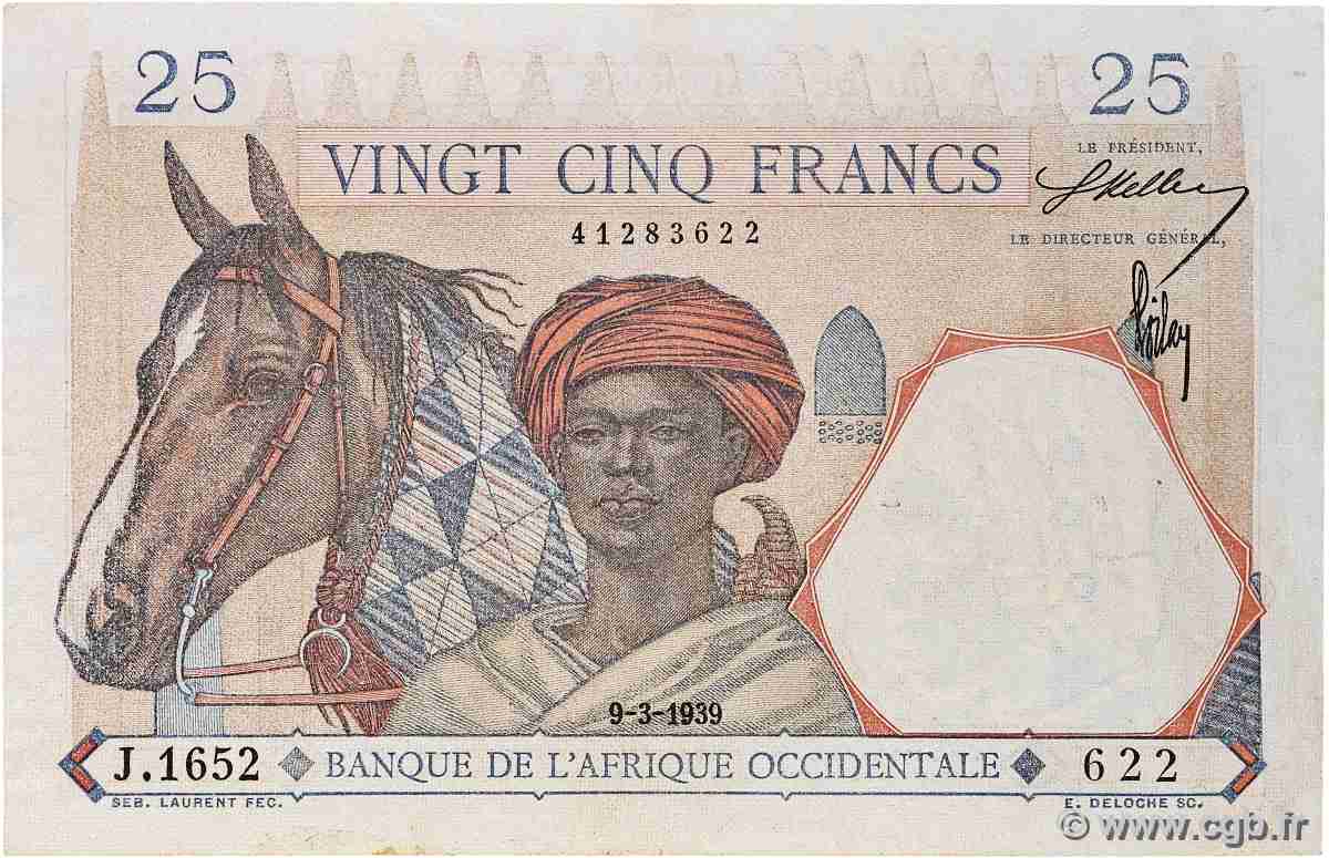 25 Francs FRENCH WEST AFRICA 1939 P.22 VF