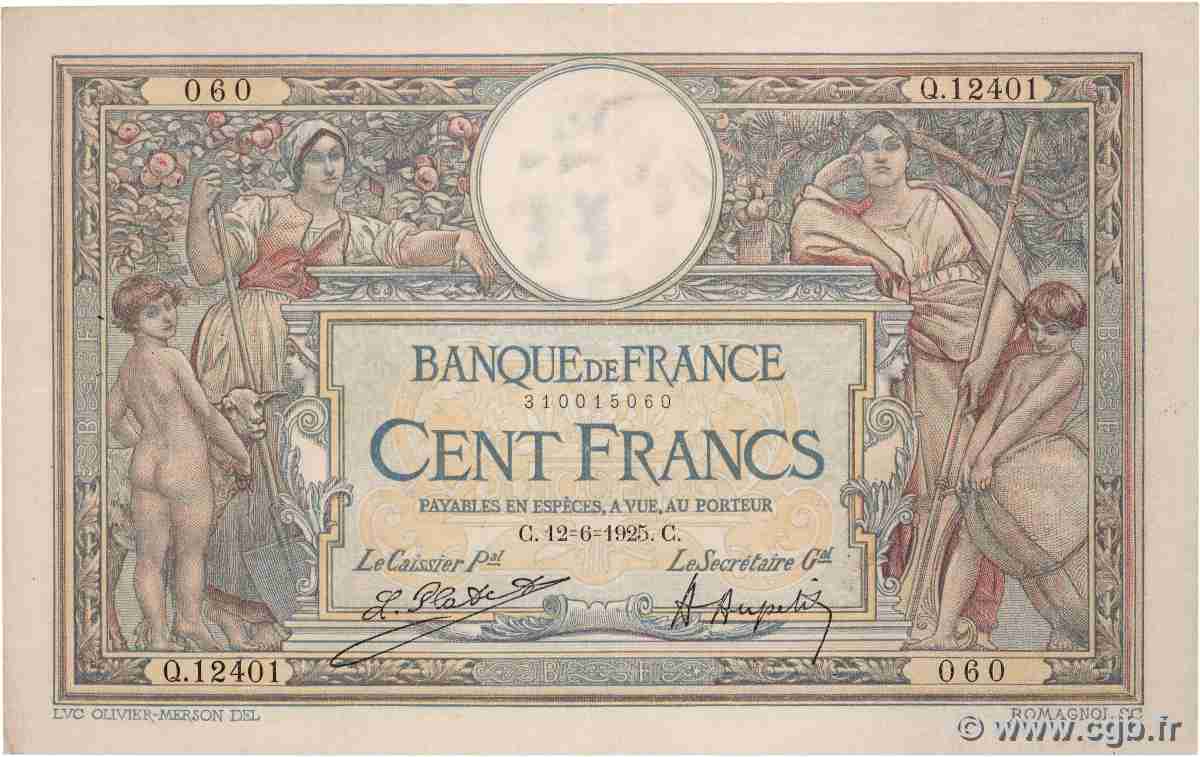 100 Francs LUC OLIVIER MERSON grands cartouches FRANKREICH 1925 F.24.03 fVZ