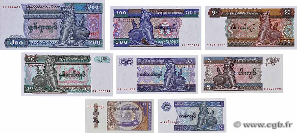 50 au 200 Kyat Lot MYANMAR 1994 P.68 au P.75b pr.NEUF