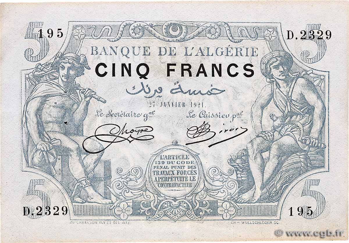 5 Francs ALGÉRIE 1921 P.071b TTB+