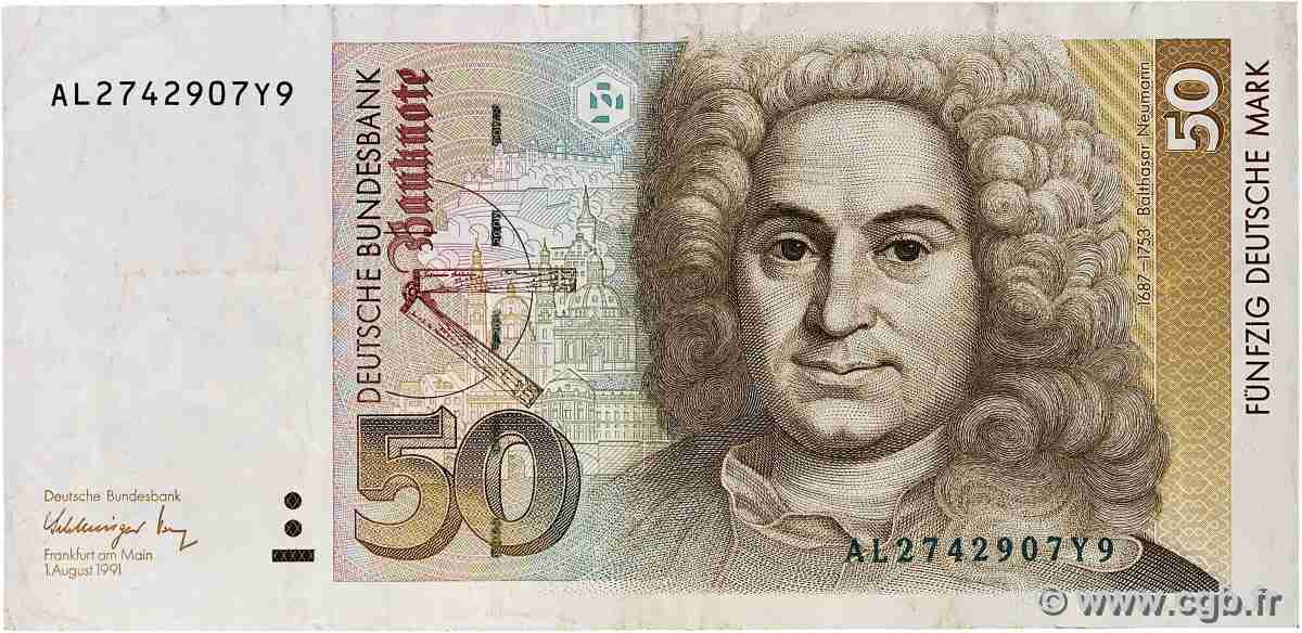 50 Deutsche Mark GERMAN FEDERAL REPUBLIC 1991 P.40b F+