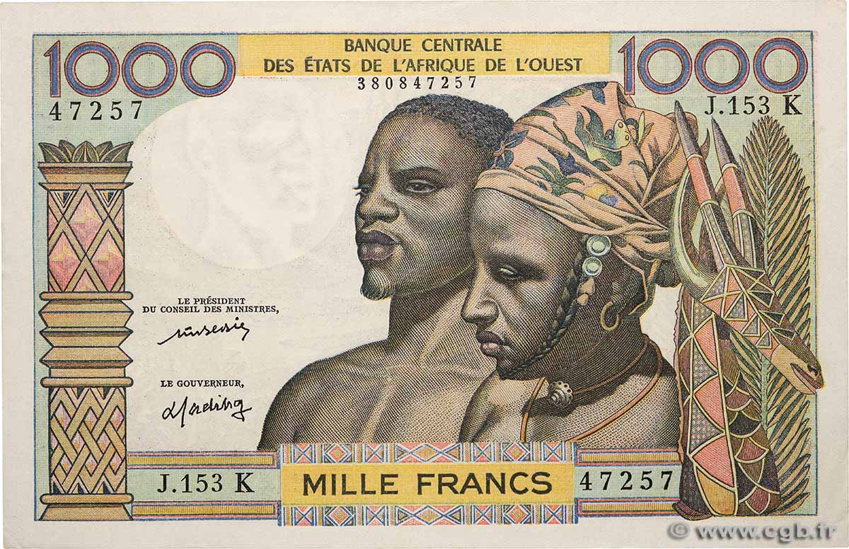 1000 Francs ESTADOS DEL OESTE AFRICANO 1977 P.703Km EBC+