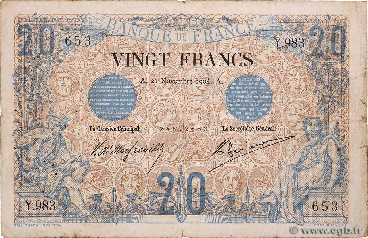 20 Francs NOIR FRANCE 1904 F.09.03 TB