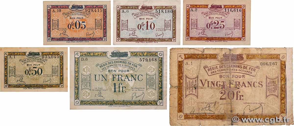 5 Centimes au 1 Franc et 20 Francs Lot FRANCE Regionalismus und verschiedenen 1923 JP.135- S to SS