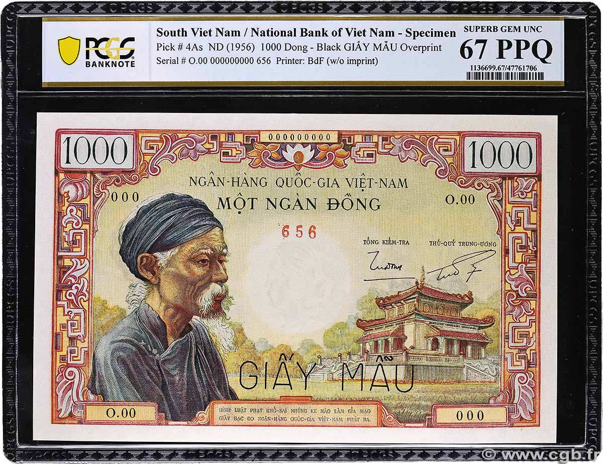 1000 Dong Spécimen SÜDVIETNAM 1955 P.04As ST