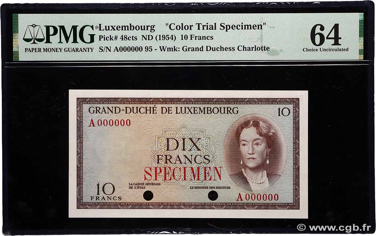 10 Francs Spécimen LUXEMBURG 1954 P.48sct fST+