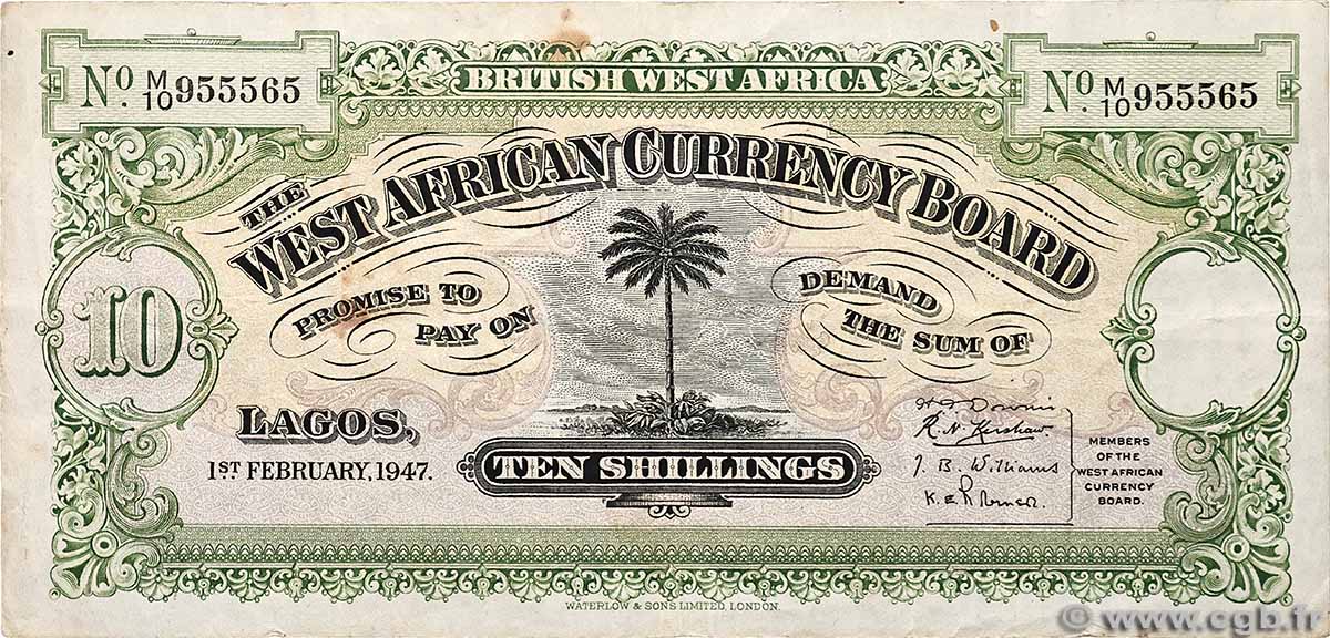 10 Shillings BRITISH WEST AFRICA 1947 P.07b VF-