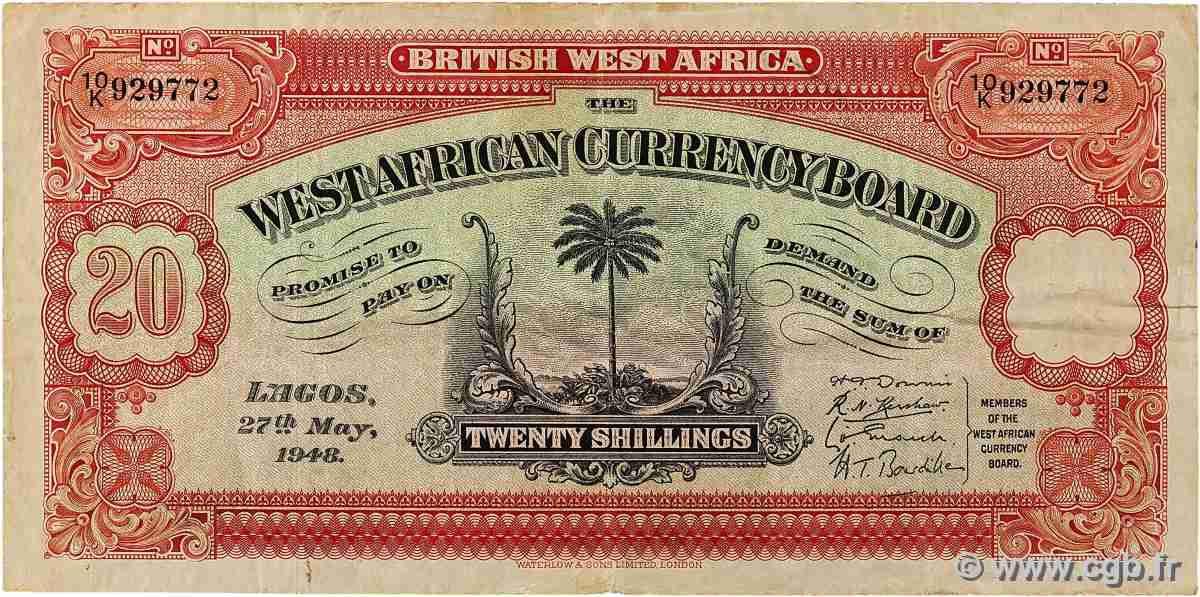 20 Shillings AFRICA DI L OVEST BRITANNICA 1948 P.08b q.BB