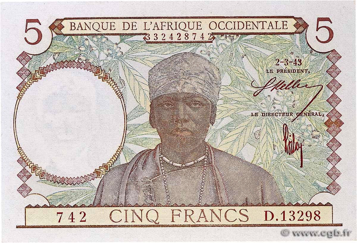 5 Francs FRENCH WEST AFRICA (1895-1958) 1943 P.26 UNC-