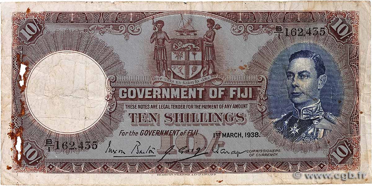 10 Shillings FIGI 1938 P.038b MB