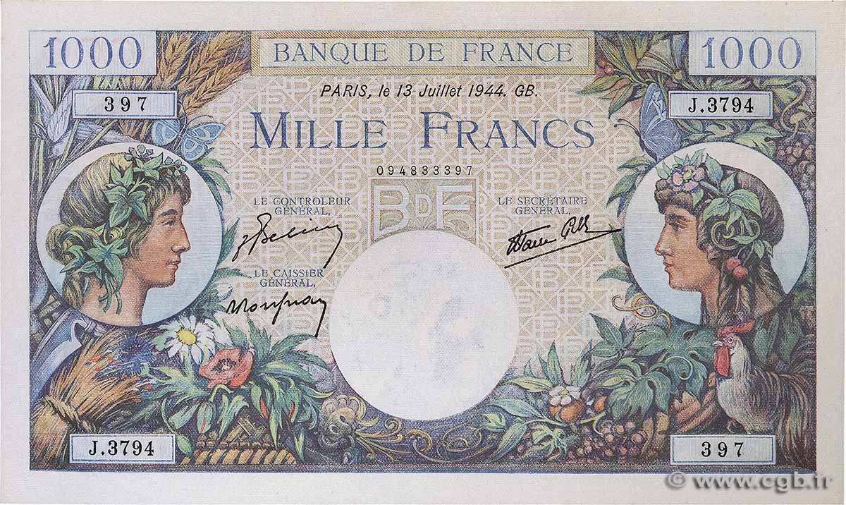 1000 Francs COMMERCE ET INDUSTRIE FRANCE 1944 F.39.11 UNC-