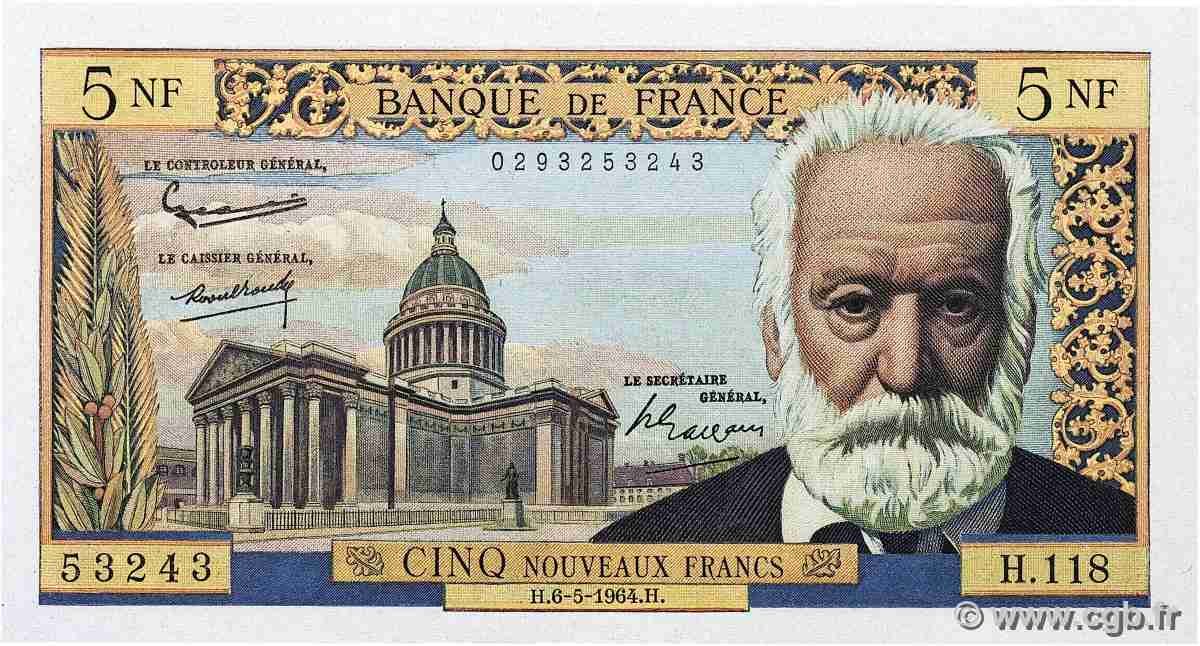 5 Nouveaux Francs VICTOR HUGO FRANCE 1964 F.56.15 NEUF