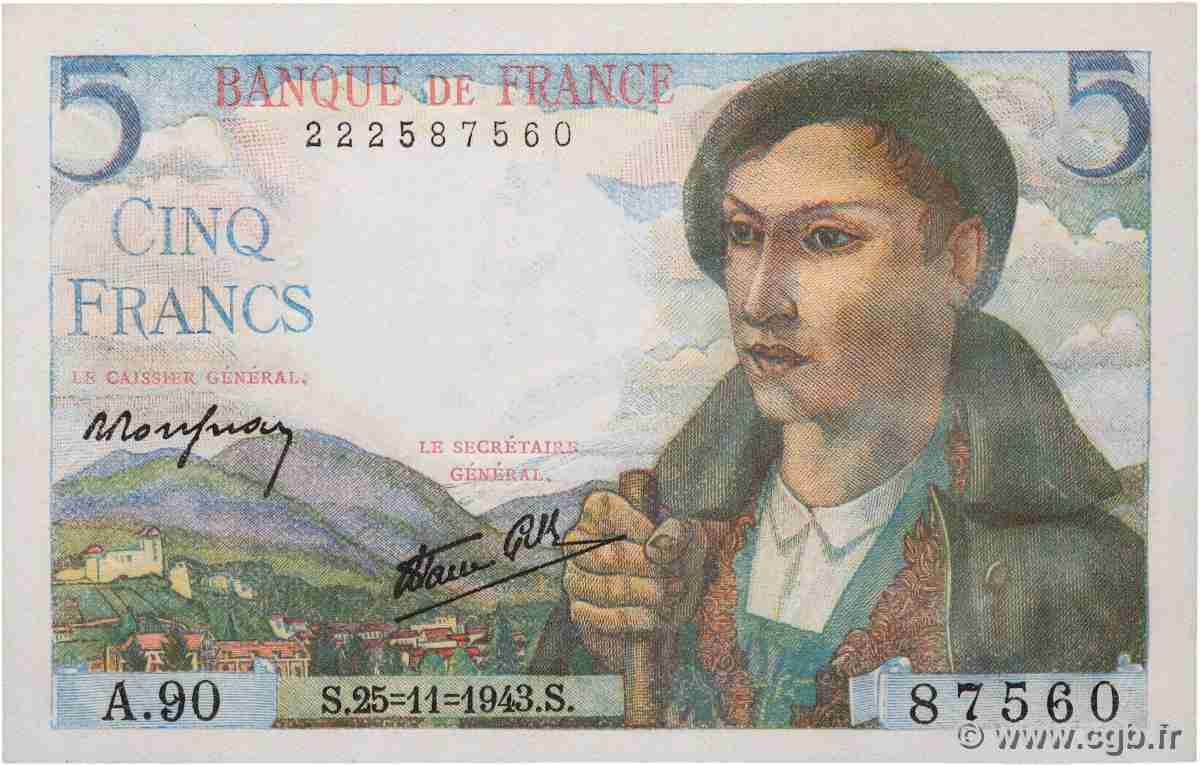 5 Francs BERGER FRANKREICH 1943 F.05.04 ST