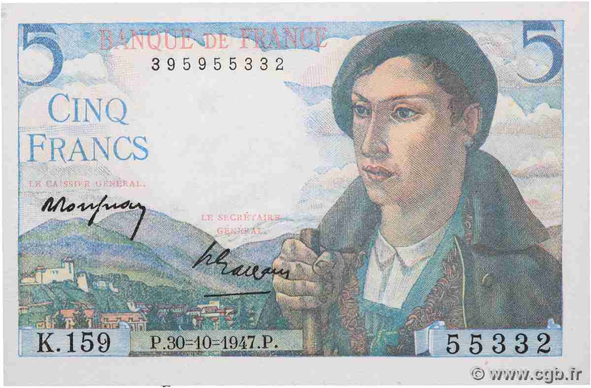 5 Francs BERGER FRANKREICH 1947 F.05.07a ST