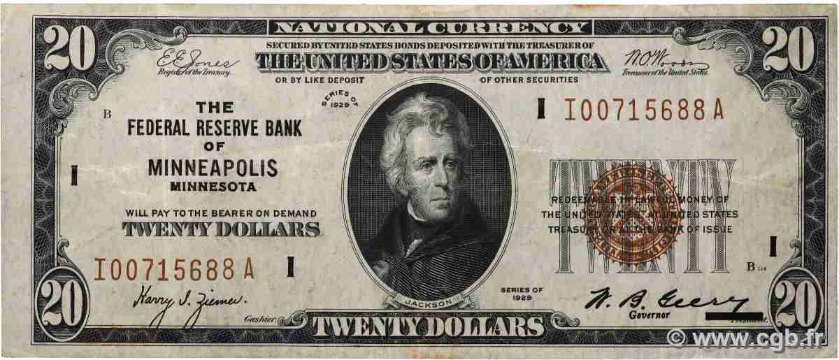 20 Dollars VEREINIGTE STAATEN VON AMERIKA Minneapolis 1929 P.397I fVZ