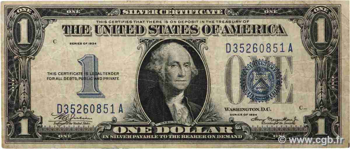 1 Dollar VEREINIGTE STAATEN VON AMERIKA 1934 P.414 fS