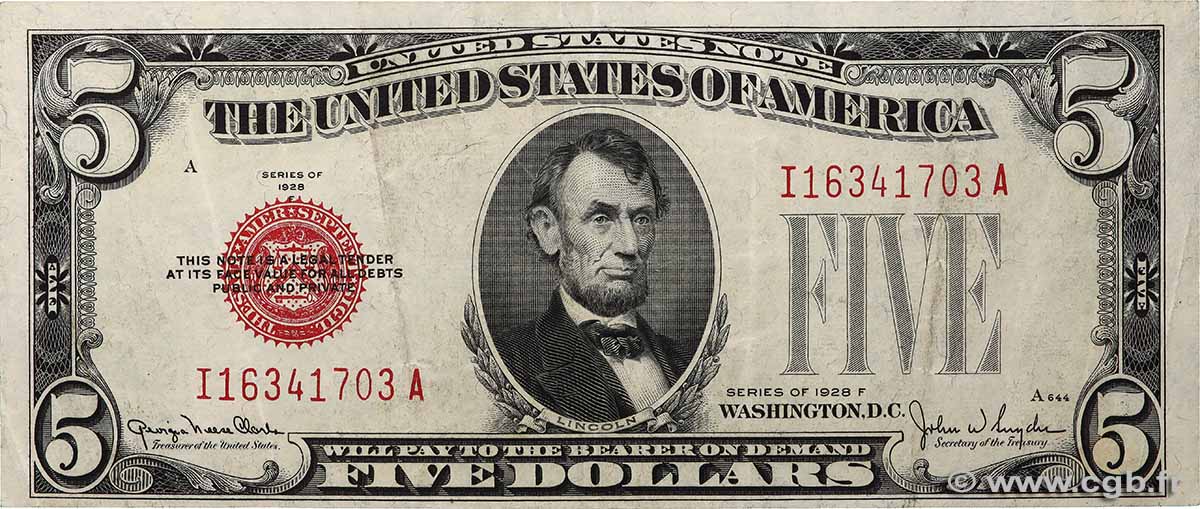 5 Dollars VEREINIGTE STAATEN VON AMERIKA 1928 P.379f fSS