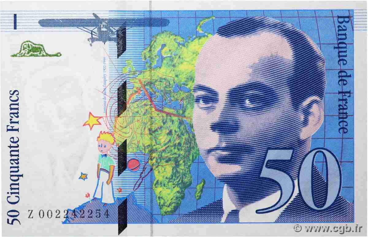 50 Francs SAINT-EXUPÉRY Sans mouton Fauté FRANCIA 1992 F.72f3.01 q.FDC