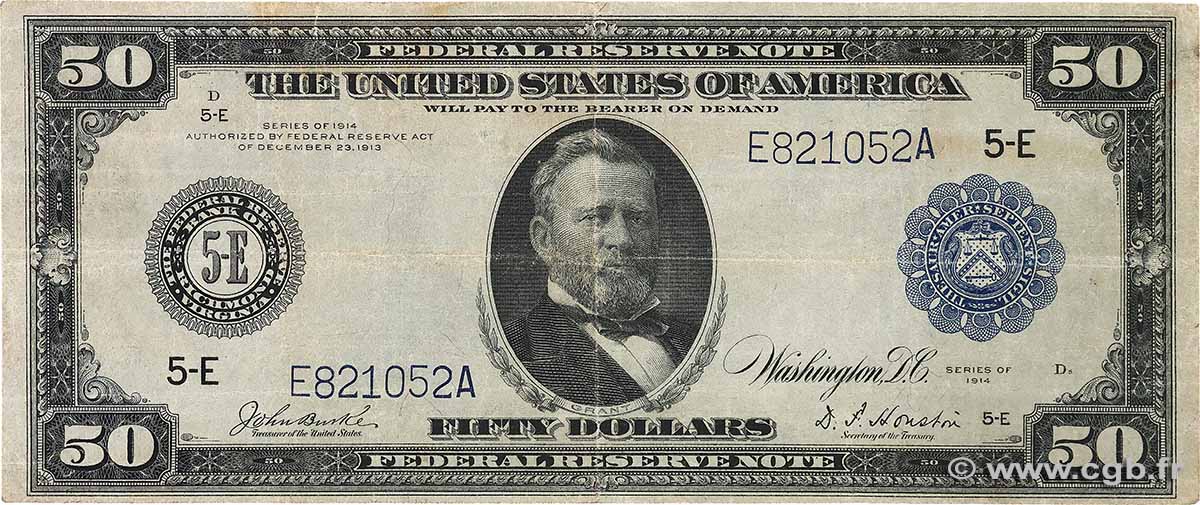 50 Dollars UNITED STATES OF AMERICA Richmond 1914 P.362bE VG