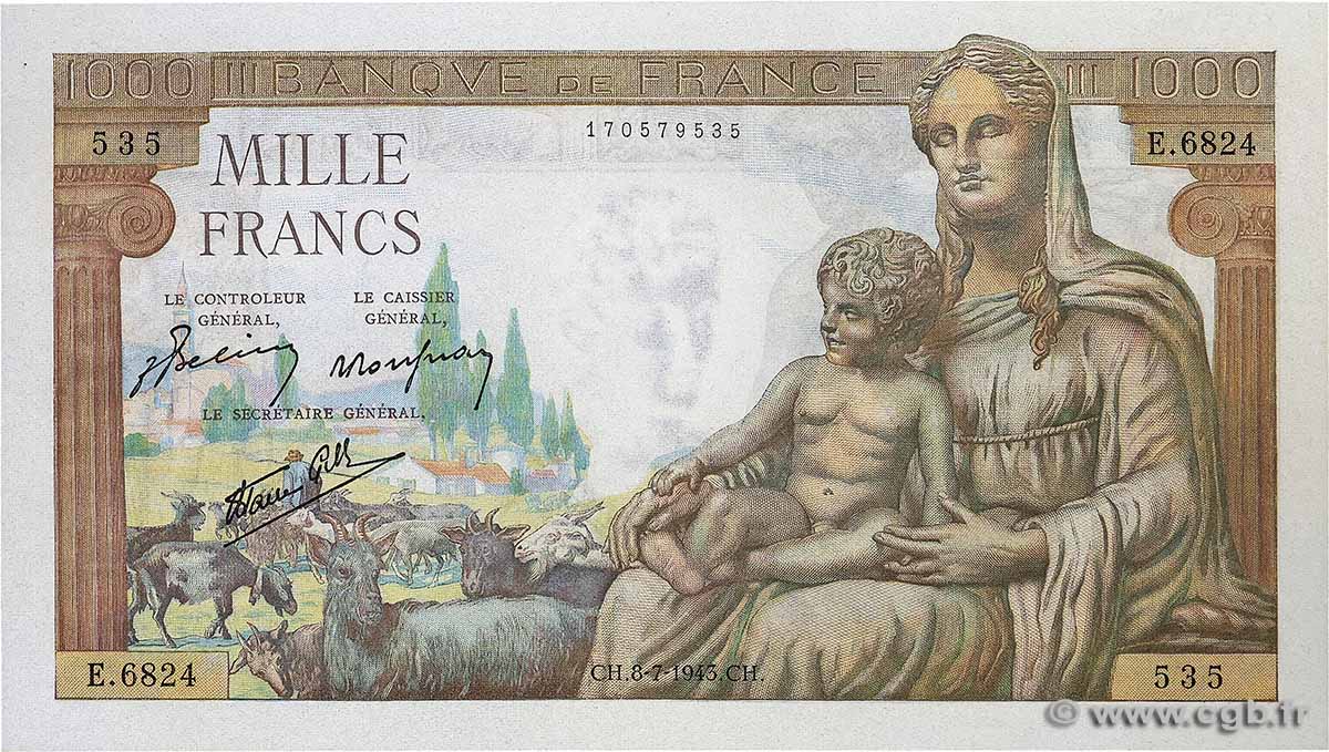 1000 Francs DÉESSE DÉMÉTER FRANCE 1943 F.40.29 UNC-