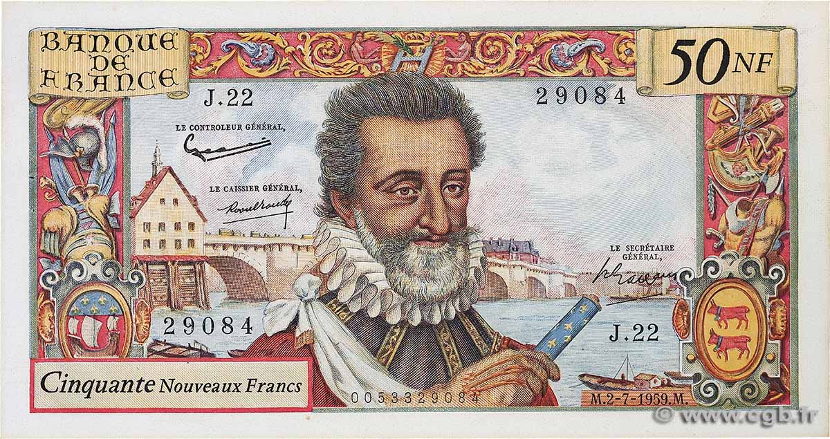50 Nouveaux Francs HENRI IV FRANCE 1959 F.58.02 AU-