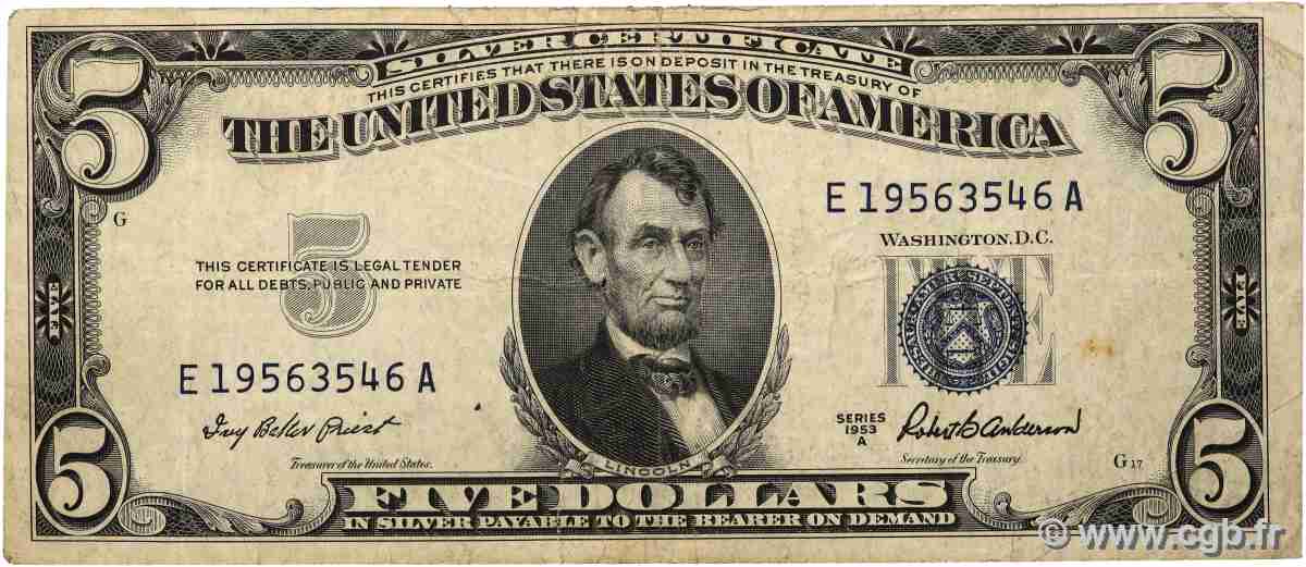 5 Dollars VEREINIGTE STAATEN VON AMERIKA 1953 P.417a S
