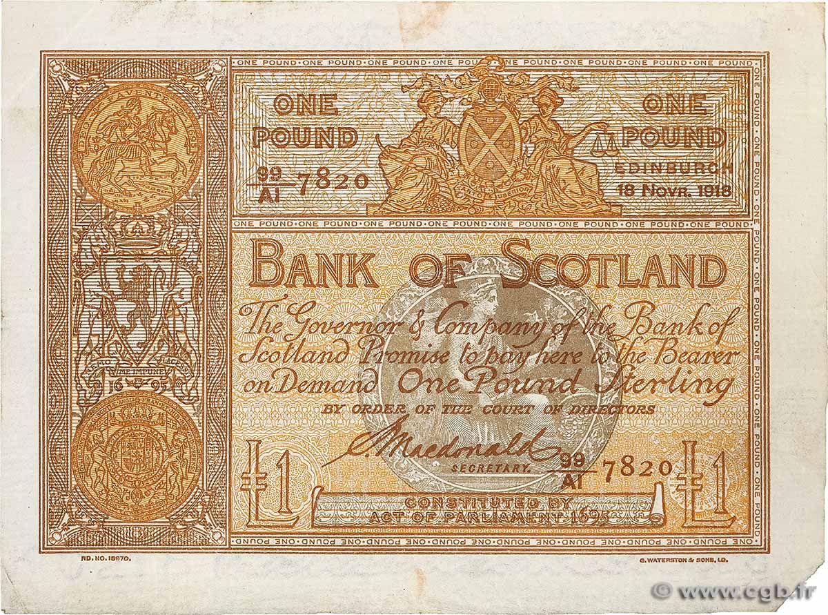 1 Pound ÉCOSSE 1918 P.081c TB