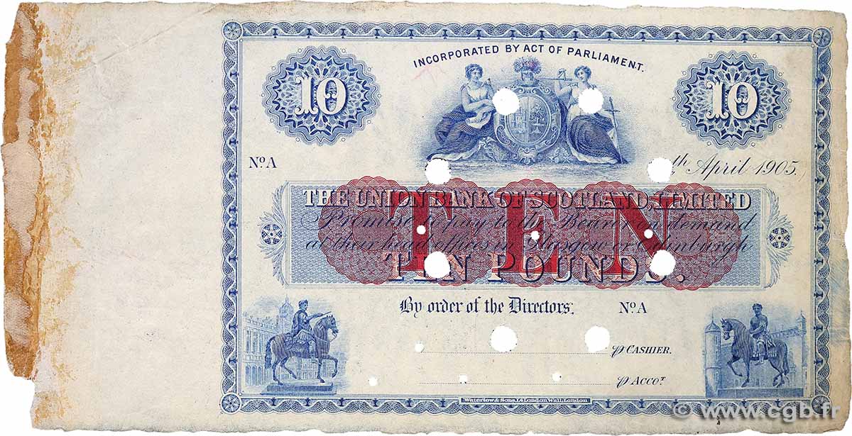 10 Pounds Épreuve SCOTLAND 1905 PS.807e F+